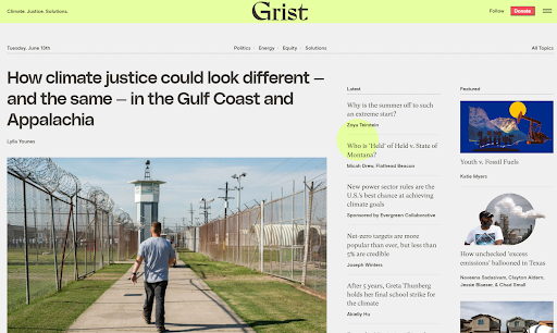 Screenshot of Grist blog home page. 