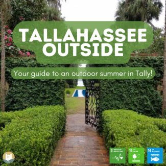 Photo of Maclay gardens with "Tallahassee Outside" text on top 